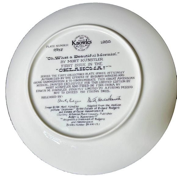 Oklahoma the Musical Knowles By Mort Kunstler Set of 3 Ceramic Plates - Vintage - Picture 8 of 8